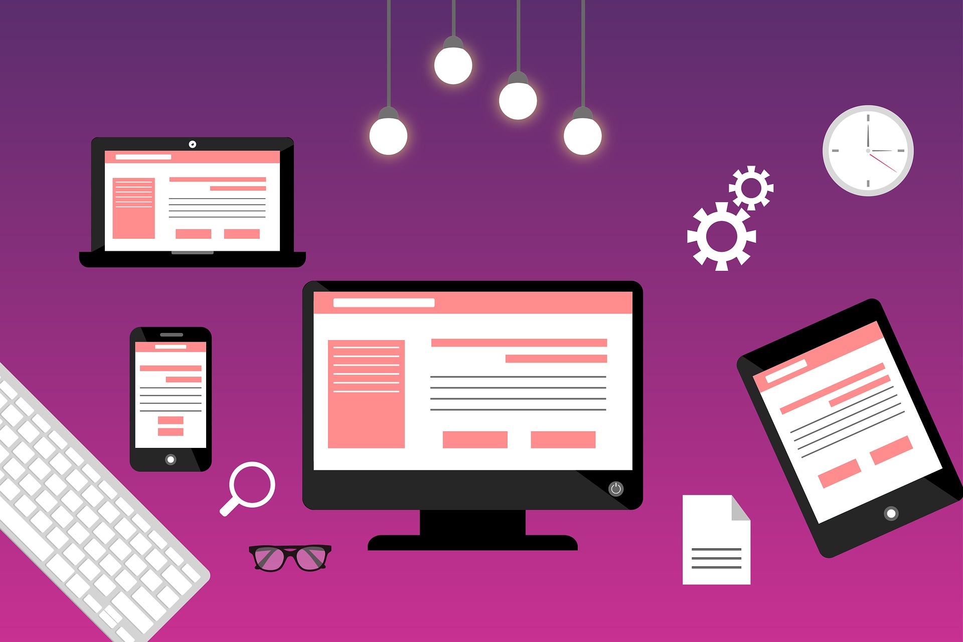 purple and pink background with various cartoon computers on it to show the computer class basics